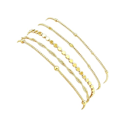 Gold Bracelets for Women, 14K Gold Plated Stackable Bracelet Set, Adjustable Charm Layered Jewelry Paperclip Chain Cuban Link Waterproof Bracelets Gifts