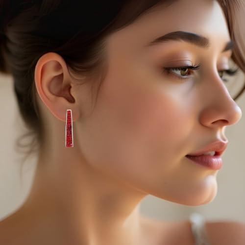 Devin Rose Oval Inside Outside Hoop Earrings for Women Faceted Sparkle Crystals - color: Red