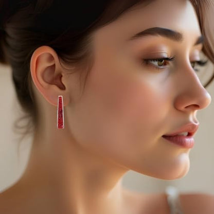 Devin Rose Oval Inside Outside Hoop Earrings for Women Faceted Sparkle Crystals - color: Red