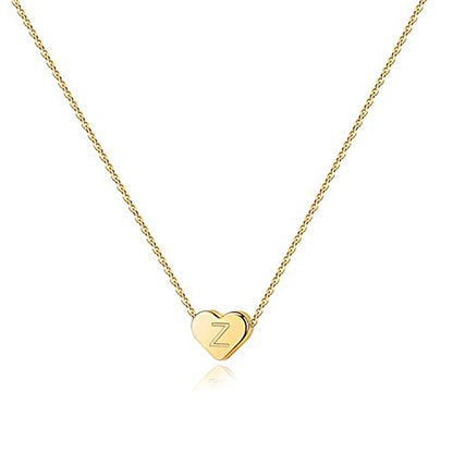 PAVOI 14K Gold Plated Tiny Heart Necklace | Dainty Necklace for Women | Personalized Letter Heart Choker | Adjustable Slider - style: - Z