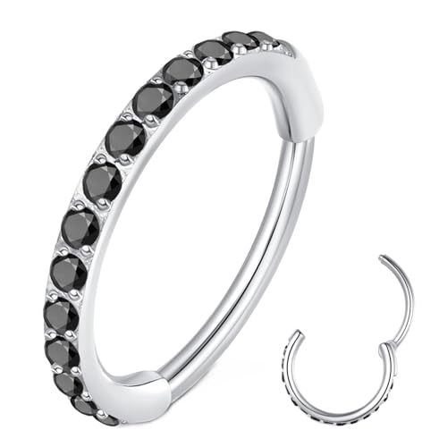 ORANGELOVE 20G 18G 16G Clear CZ Nose Ring Hoop 316L Surgical Steel Seamless Silver Septum Ring Clicker Jewelry Cartilage Earring Ear Piercing Hoop Earrings for Women Men Helix Rook Lobe Conch Tragus Daith Lip Hinged Piercing Jewelry with Cubic Zirconia -