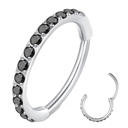 ORANGELOVE 20G 18G 16G Clear CZ Nose Ring Hoop 316L Surgical Steel Seamless Silver Septum Ring Clicker Jewelry Cartilage Earring Ear Piercing Hoop Earrings for Women Men Helix Rook Lobe Conch Tragus Daith Lip Hinged Piercing Jewelry with Cubic Zirconia -