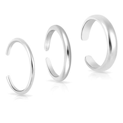 Mikovivi 3pcs Adjustable Toe Rings, Thin Open Band Toe Rings Elegant Summer Beach Foot Jewellery for Woman - color: Silver