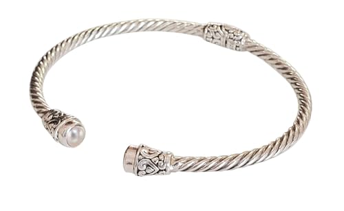 Pearl Gemstone Natural 925 Sterling Silver Ethnic Tribal Gypsy Bohemian Design Engraving Cuff Bracelet For Women Handmade Fashion Designer Bangle Bracelet Party Boho Jewelry