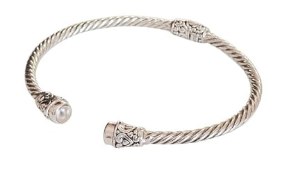 Pearl Gemstone Natural 925 Sterling Silver Ethnic Tribal Gypsy Bohemian Design Engraving Cuff Bracelet For Women Handmade Fashion Designer Bangle Bracelet Party Boho Jewelry