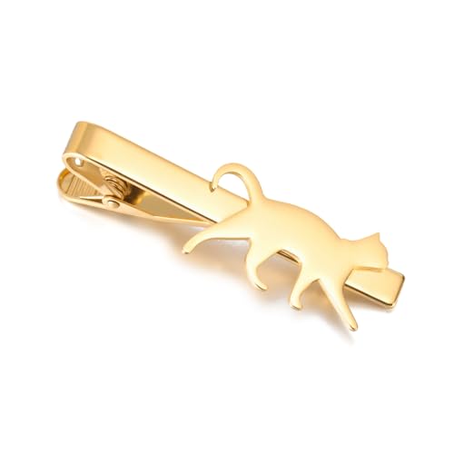 Gold Tie Clip for Men Cat/Treble Clef/Seahorse/Paw Print/Skull Tie Bar Jewelry Accessories Gifts for Holiday - color: Cat