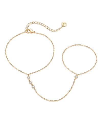 PAVOI Hand Chain Bracelet for Women, 14K Gold Plated Adjustable Ring Chain | Hand Chain Bracelet, Ring Bracelet Hand Chain, Arm & Body Jewelry - style: Station