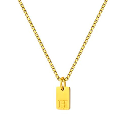 Gold Plated Square Initial Necklace Waterproof A-Z Letter Pendant on Thin Chain - Dainty, Stackable Jewelry for Women - color: Golden-H, size: F