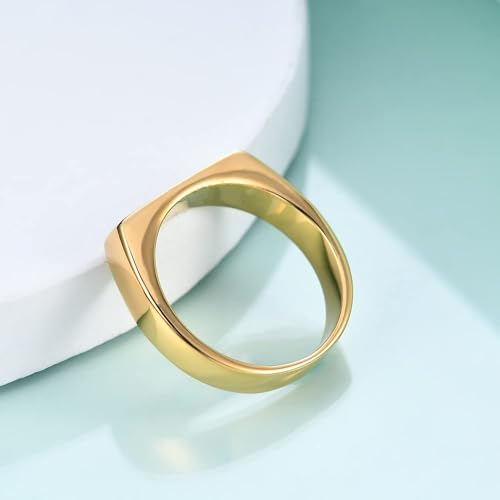 MYNENEY Stainless Steel Square Shape Signet for Men Statement Ring - color: Geometrical-Custom Gold
