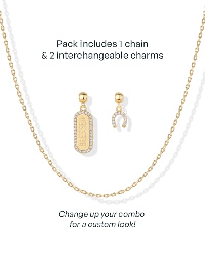 PAVOI 14K Gold Plated Dainty Necklace with Removable Charms Set for Women | 2 and 3-Pack Small Motif & Mantra Pendants, Adjustable Chain Gold Charm Necklace, Cute Jewelry Gifts - style: Blessed Pack
