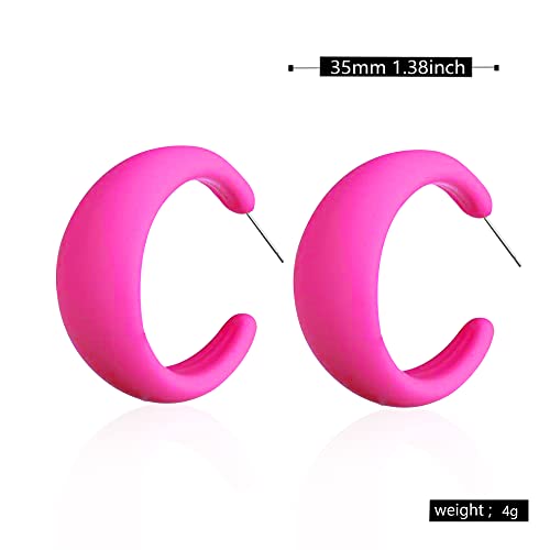 Acrylic Resin Earrings 70s 80s Colorful Hoop Earrings C Shape Trendy Chunky Cute Candy Earrings Jewelry for Women - color: Rose Red