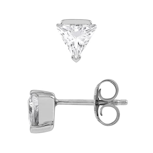Silvershake Petite 5MM Triangle Shape Gemstone White Gold Plated or Yellow Gold Plated 925 Sterling Silver Minimalist Trendy Chic Geometric Stud Earrings Jewelry for Women - color: White Cubic Zirconia