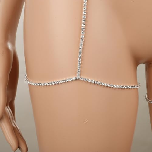 Xerling Crystal Thigh Leg Chain Rhinestone Tennis Chain Waist Chain Sexy Belly Chain Bikini Body Chain Jewelry for Women