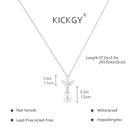 Pearl Necklaces for Women Trendy,Dainty Pearl Pendant Necklace | 14k Gold Plated Elegant Pearl Necklace,Simple Pearl Pendant,Dainty Gold Jewelry,Waterproof Summer Bridal Wedding Accessories - color: SILVER-12