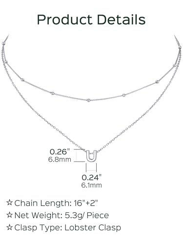 ChicSilver Layered Initial Necklace for Women, 925 Sterling Silver Personalized Letter A-Z Pendant Necklaces, Hypoallergenic Silver Choker with Adjustable 16" Rolo Chain, Dainty Birthday jewelry - style: U