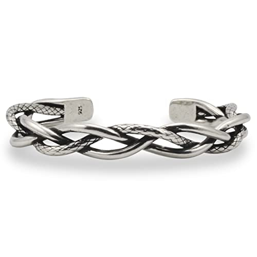 Innocence S925 Silver-Plated Antique Wide Feather Cuff Bracelet For Men Women Adjustable Retro Twisted Feathers Bracelets Gift Jewelry - color: Thin Braid