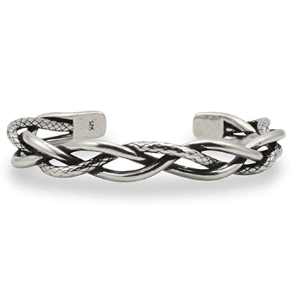 Innocence S925 Silver-Plated Antique Wide Feather Cuff Bracelet For Men Women Adjustable Retro Twisted Feathers Bracelets Gift Jewelry - color: Thin Braid