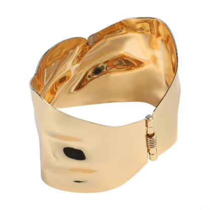 Hollow Geometric Open Cuff Bracelet for Women, Shining Electroplated Iron Wristband, Novel Designer Fashion Jewelry Accessory in Gold or Silver