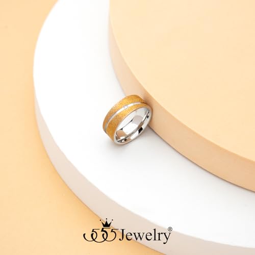 555Jewelry 4mm Sandblast Stainless Steel CZ Wedding Band Ring for Women & Men - color: Rose Gold Style 3