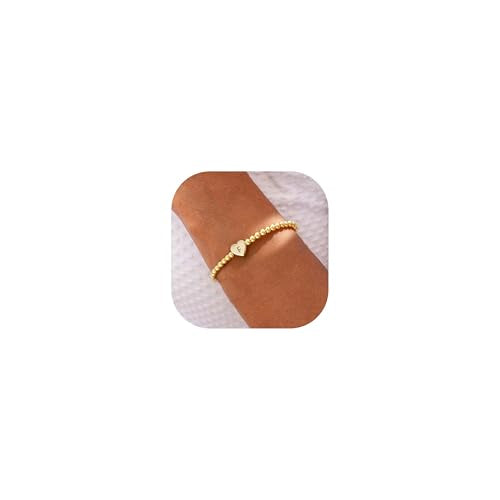 Beaded Bracelets for Women Dainty Beaded Heart Initial Bracelets Letter A-Z Charm Stretch Bead Ball Bracelet Trendy Jewelry Gifts - style: Gold-F