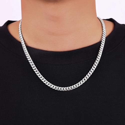 Fiusem Cuban Link Chain for Men | 4/5/6/8mm Miami Cuban Chain Necklace for Men Women, Stainless Steel Necklace 18-28 Inch - size: Length 28 Inch, style: 6mm silver