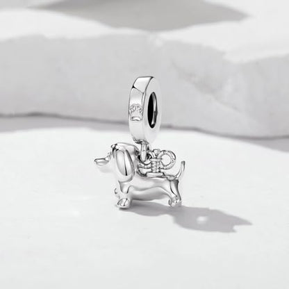 BISAER 925 Sterling Silver Charms for Bracelets Cat Dog Sloth Animal Beads Butterfly Fairy Heart Dangle Pendant Charms - color: Dachshund