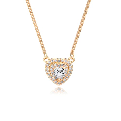 Gold Plated Pendant Necklaces for Women Cubic Zirconia Accent 18 Inch Adjustable Chain Hypoallergenic Gift for Wife Mom Birthday Valentines Day - style: Dainty heart