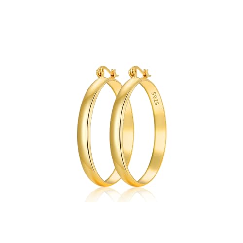Apsvo Hoop Earrings for Women, 5mm Wide 14K Gold Plated/Silver Hoop Earring Hypoallergenic 925 Sterling Silver Earrings Lightweight Large Earrings for Women - color: Gold &30mm