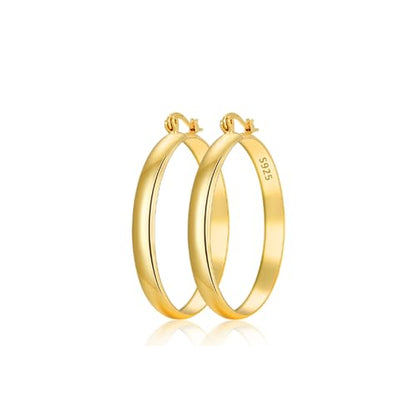 Apsvo Hoop Earrings for Women, 5mm Wide 14K Gold Plated/Silver Hoop Earring Hypoallergenic 925 Sterling Silver Earrings Lightweight Large Earrings for Women - color: Gold &30mm