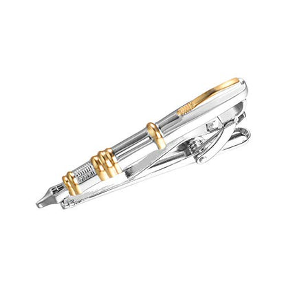 Yoursfs Personalized Stationery Series Tie Clips For Men Novelty Ruler/Pen Tie Clips Unique 18K Gold Plated/Silver Stainless Steel Tie Clip Jewelry For Father Husband Suitable For Daily - style: Silver Pen
