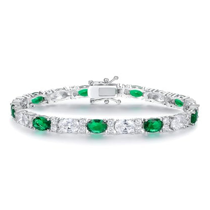 MDFUN 18K White/Yellow Gold Plated Green/Blue 5 * 7MM Oval 5A+ Cubic Zirconia Tennis Bracelet for Women Birthstone Jewelry Gift 6.5-8.5 inch - color: 18K White Gold -Green