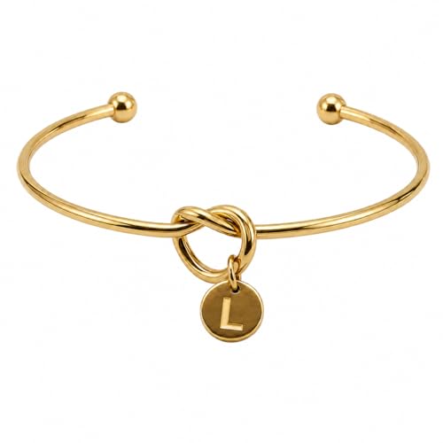 LemonRose Initial Bracelets for Women - Dainty Tie the Knot Letter A-Z 14K Gold Plated for Women Gold Cuff Bracelet for Womens Jewelry Personalized Bridesmaid Proposal Gifts - color: Gold L