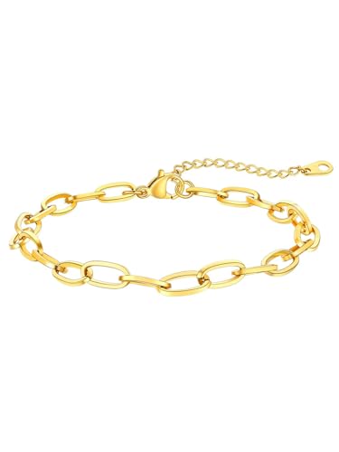 FaithHeart Waterproof Ankle Bracelets for Women, 1/2/3Pcs Non Tarnish Stainless Steel Layered Anklet Set Paperclip Figaro Cuban Link Chain Dainty Summer Beach Jewelry Gift Adjustable Size - style: c.Paperclip - Gold
