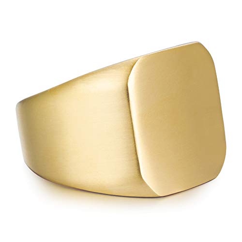 Stainless Steel Signet Ring for Men Solid Square Biker Rings Matte Brushed/Polished Finish - color: Brushed, Gold