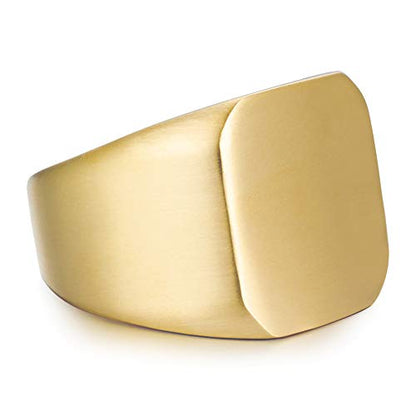Stainless Steel Signet Ring for Men Solid Square Biker Rings Matte Brushed/Polished Finish - color: Brushed, Gold