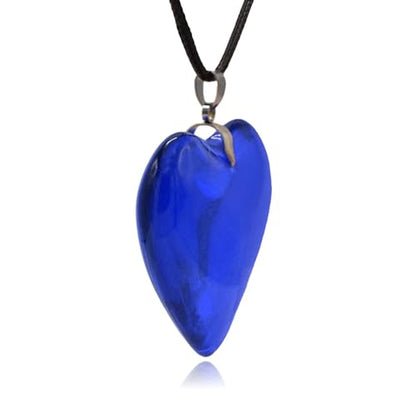 Large Red Semi-Transparent Solid Glass Heart Pendant Necklace - style: Large Blue
