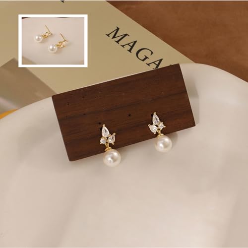 Pearl Earrings for Women:Gold Wedding Dangle Drop Earring Pearl Jewelry | 14K Gold Plated Pearl Drop Earrings for Women,Dainty Wedding Bride Earring Studs,Gold Dangle Drop Earring,Waterproof Jewelry - size: 1 pcs-6
