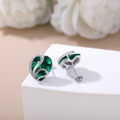 Butterfly Heart Birthstone Crystal Stud Earrings for Women S925 Sterling Silver Heart Birthstone Studs Birthday Gifts for Wife Mother Daughter Girlfriend Mom - color: 05-May