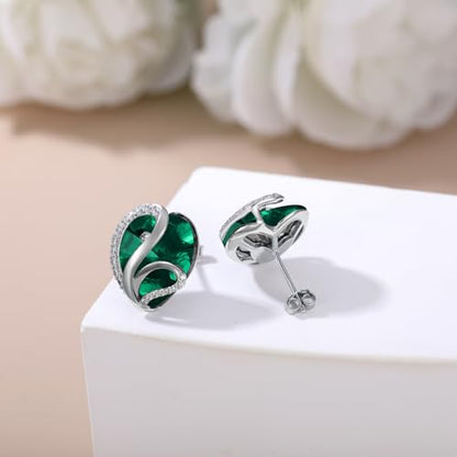 Butterfly Heart Birthstone Crystal Stud Earrings for Women S925 Sterling Silver Heart Birthstone Studs Birthday Gifts for Wife Mother Daughter Girlfriend Mom - color: 05-May
