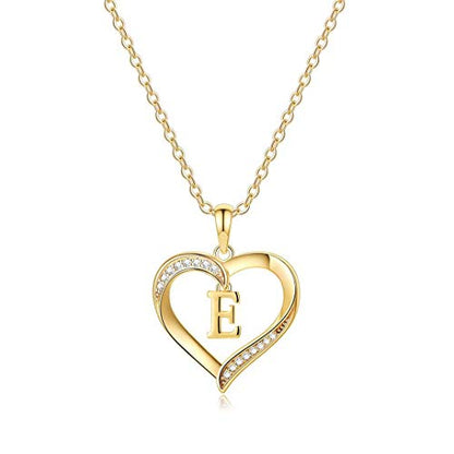 Yesteel Heart Initial Necklaces for Women, 14K Gold Plated Cubic Zirconia Heart Pendant Necklace, Dainty Initial Charm Necklace Letter A to Z Jewelry for Women Girls - style: E