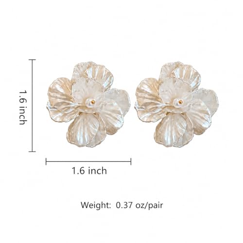 Pearl Hoop Dangle Earrings for Women, White Petal Statement Earrings, Floral Drop Earrings, Lightweight Elegant Wedding Vacation Party Jewelry - color: A0028-style C