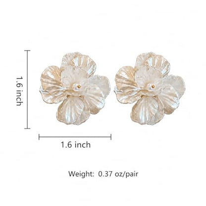 Pearl Hoop Dangle Earrings for Women, White Petal Statement Earrings, Floral Drop Earrings, Lightweight Elegant Wedding Vacation Party Jewelry - color: A0028-style C