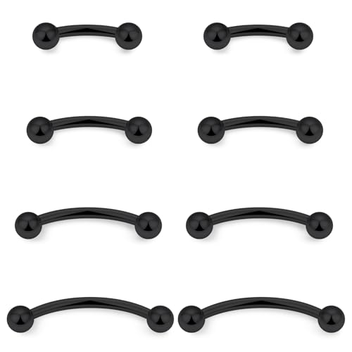 Eyebrow Piercing Jewelry Surgical Steel Vertical Labret Lip Jewelry Curved Barbell Tiny Eyebrow Ring Ear Rook Navel Small Belly Button Ring for Women Men 16g Bar Length 6mm/8mm/10mm/12mm - color: black,ball