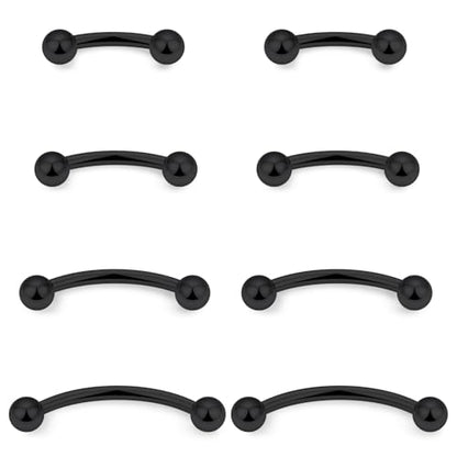 Eyebrow Piercing Jewelry Surgical Steel Vertical Labret Lip Jewelry Curved Barbell Tiny Eyebrow Ring Ear Rook Navel Small Belly Button Ring for Women Men 16g Bar Length 6mm/8mm/10mm/12mm - color: black,ball