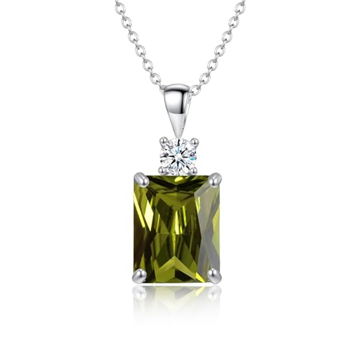 CiNily Rectangular Crystal Necklace for Women Trendy, Pendant Necklace with Chain 14K White Gold | Gold Plated Multicolor Birthstone Pendant Necklaces Boho Jewelry for Christmas Birthday Wedding - color: Silver-Olive Green cz