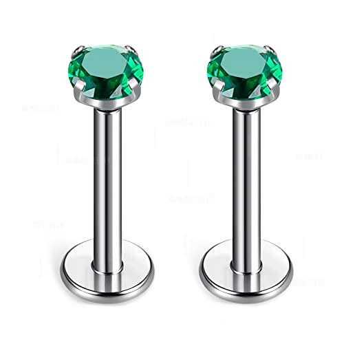 BelezaDosas G23 Titanium Labret Studs Threadless 16G Lip Rook Lobe Tragus Helix Cartilage Push Back Earring Piercing Jewelry - style: 1 pair Emerald
