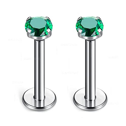 BelezaDosas G23 Titanium Labret Studs Threadless 16G Lip Rook Lobe Tragus Helix Cartilage Push Back Earring Piercing Jewelry - style: 1 pair Emerald