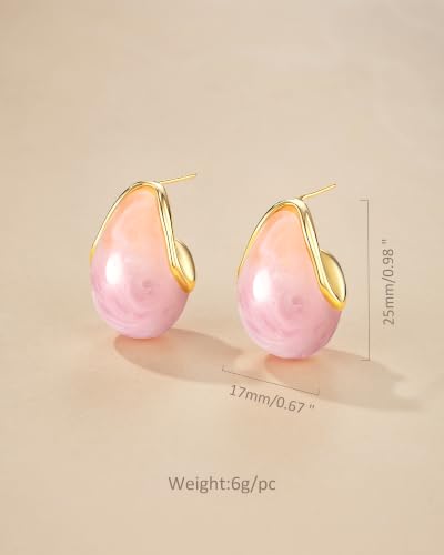 SNGIA Oval C Shape Chunky Dangle 18K Gold Plated Hoops with Colored Resin Gemstone Statement Earrings for Women by SNGIA, (Green, Brown, Blue, Pink, White, Cream), Long Bold Drop Handmade Exaggerated Irregular Trendy Bohemian Jewelry Gifts, Unique Danglin