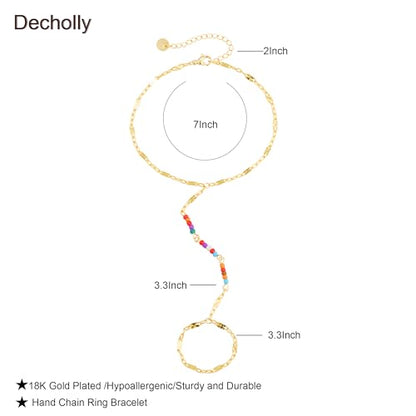 Hand Chain Bracelets for Women - 14K Real Gold Plated Dainty Stackable Paperclip Link Bracelets Hand Chain Bracelet Ring Gold Bracelets for Women Trendy - color: Colorful Twisted Hand Chain