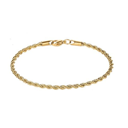 kelistom 18K Gold Silver Tone Rope Link Chain Bracelet for Women Men, 3mm 4mm Braided Rope Chain Bracelets, 7” 7.5” 8.3”, - size: 7.0", style: 3mm-gold